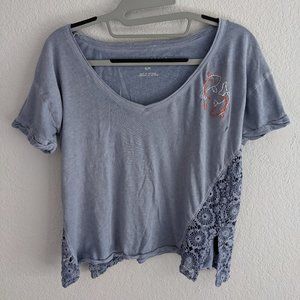 Embroidery White Orange Koi Fish Vneck Lace Top